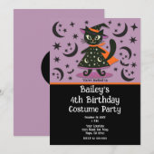 Invitation Sorcière Chat Noir Lune Violette Étoiles Soirée Ha (Devant / Derrière)