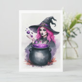 Invitation sorciere cheveux rose (Debout devant)