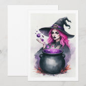 Invitation sorciere cheveux rose (Devant / Derrière)