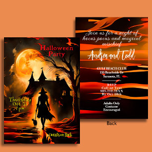 Invitation Sorcière cinématique et silhouette de chat Hallowe