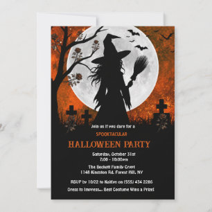Invitation Sorcière dans un cimetière au clair de lune Fête d