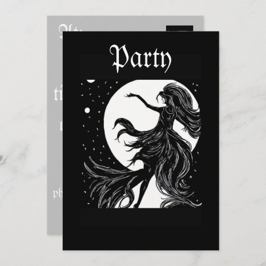 Invitation sorcière dansante au clair de lune halloween A.I. (Devant / Derrière)