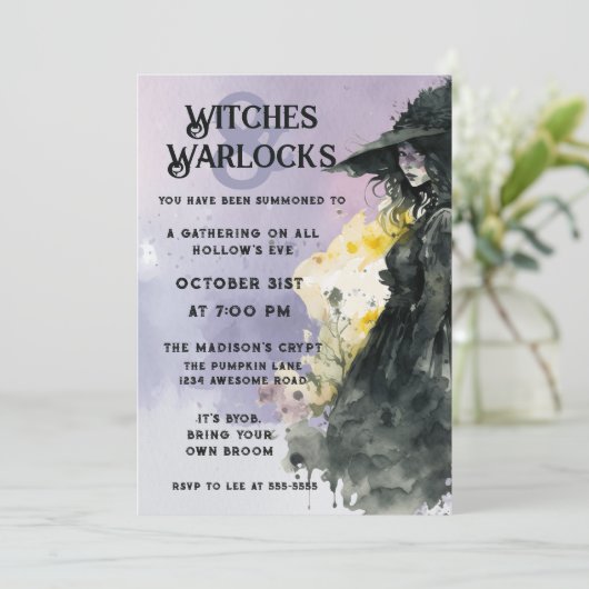 Invitation Sorcière d'aquarelle d'Halloween (Debout devant)