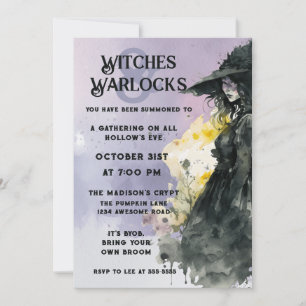 Invitation Sorcière d'aquarelle d'Halloween