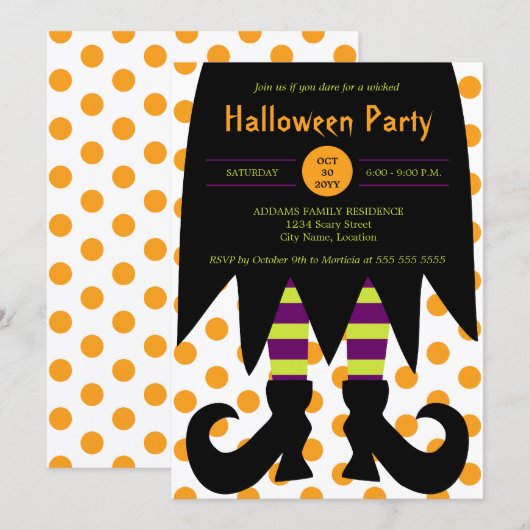 Invitation Sorcière de la fête d'Halloween (Devant / Derrière)
