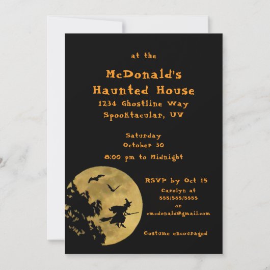 Invitation Sorcière de la fête d'Halloween (Dos)