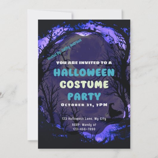 Invitation Sorcière de la forêt de Crescent Moon Halloween Dé (Devant)