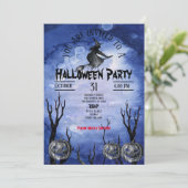 Invitation Sorcière de la Lune Effrayante Citrouilles Cimetiè (Debout devant)