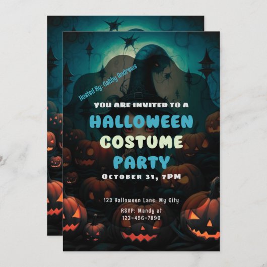 Invitation Sorcière Déplaisante Jack-O' Lanterns Halloween (Devant / Derrière)