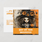 Invitation Sorcière d'Halloween avec citrouilles (Devant / Derrière)