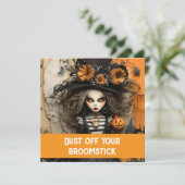 Invitation Sorcière d'Halloween avec citrouilles (Debout devant)