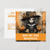 Invitation Sorcière d'Halloween avec citrouilles (Devant / Derrière)