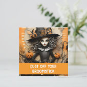 Invitation Sorcière d'Halloween avec citrouilles (Debout devant)