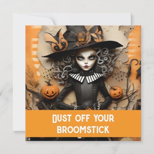 Invitation Sorcière d'Halloween avec citrouilles (Devant)