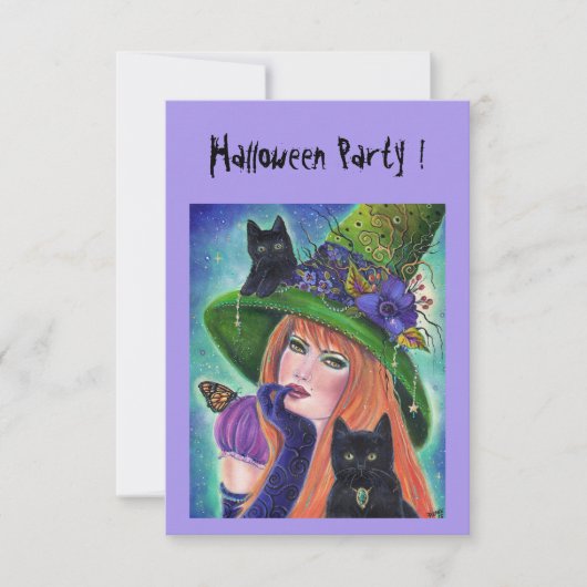 Invitation Sorcière d'Halloween avec des chats noirs invitati (Devant)