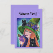 Invitation Sorcière d'Halloween avec des chats noirs invitati (Devant / Derrière)