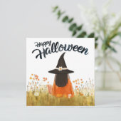 Invitation Sorcière d'Halloween dans un champ de fleurs (Debout devant)