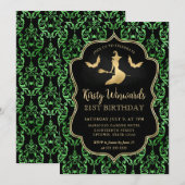 Invitation Sorcière dorée et damas d'araignées pour 21e anniv (Devant / Derrière)