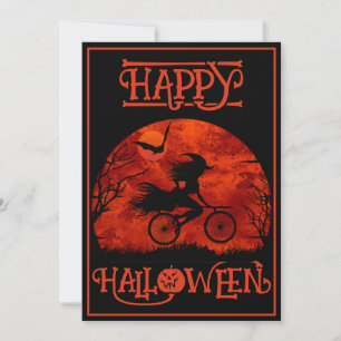 INVITATION SORCIÈRE DRÔLE À VÉLO ÉVÉNEMENT HALLOWEEN