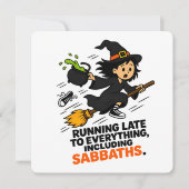 Invitation Sorcière drôle avec TDAH en retard pour Halloween (Devant)