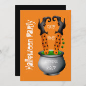 Invitation Sorcière drôle dans le chaudron fête d'Halloween (Devant / Derrière)