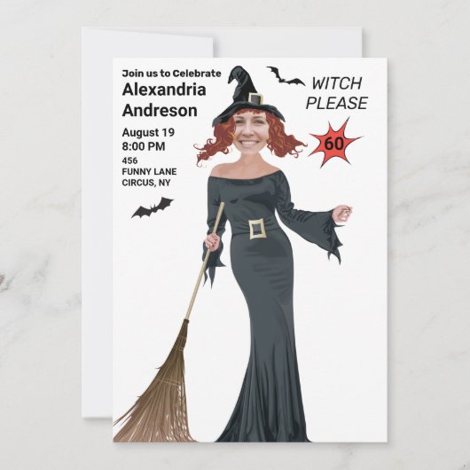 Invitation Sorcière du 60e anniversaire S'il vous plaît 🧙 Fê (Devant)