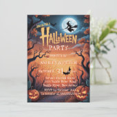 Invitation Sorcière éffrayante et fête d'Halloween Forêt Hant (Debout devant)