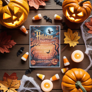 Invitation Sorcière éffrayante et fête d'Halloween Forêt Hant