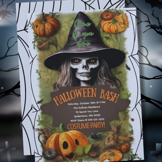 Invitation Sorcière effrayante Halloween Bash Costume Party