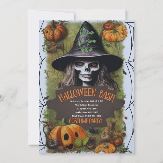 Invitation Sorcière effrayante Halloween Bash Costume Party (Devant)