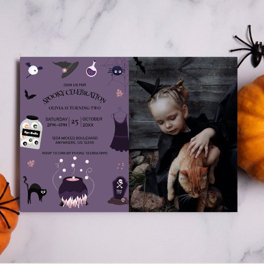 Invitation Sorcière éffrayante Halloween fête d'anniversaire 