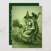 Invitation Sorcière effrayante sur Broomstick| Halloween Vint (Devant / Derrière)
