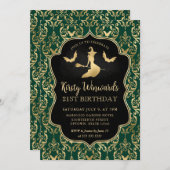Invitation Sorcière en or vert et chauves-souris Damask 21e a (Devant / Derrière)