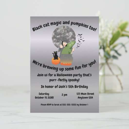 Invitation Sorcière et Chat Noir (Debout devant)
