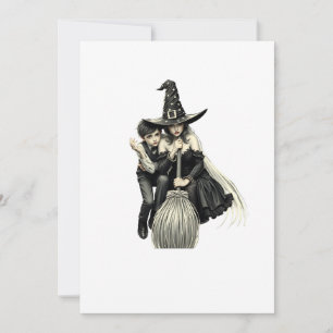 Invitation Sorcière et garçon d'Halloween : Duo de magie noir