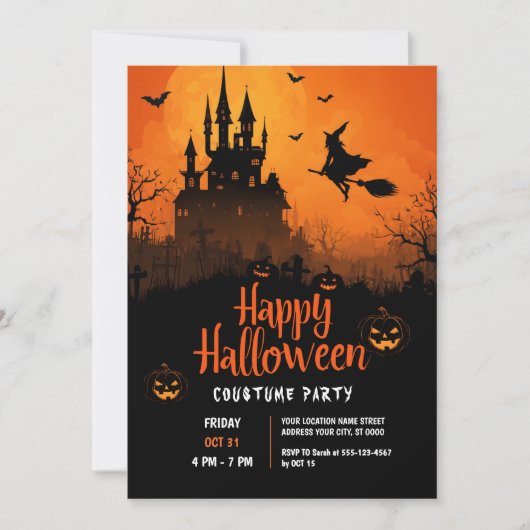 Invitation Sorcière et soirée Citrouille (Devant)