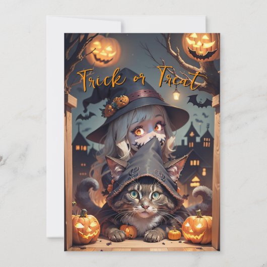 Invitation Sorcière et son chat Halloween Party (Dos)