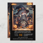Invitation Sorcière et son chat Halloween Party (Devant / Derrière)