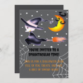 Invitation Sorcière fantôme volant la nuit d'Halloween (Devant / Derrière)