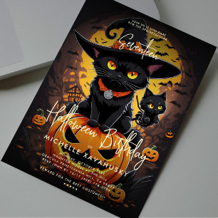 Invitation Sorcière gothique de chat noir Halloween fête d'an
