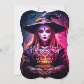 Invitation Sorcière gothique de la fête d'Halloween adulte mo (Devant)