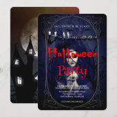 Invitation Sorcière gothique du parti d'Halloween et maison h (Devant / Derrière)