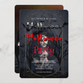 Invitation Sorcière gothique du parti d'Halloween et maison h (Devant / Derrière)