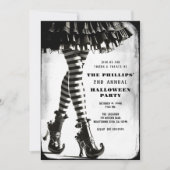 Invitation Sorcière gothique Jambes rayées Noir Blanc Hallowe (Devant)