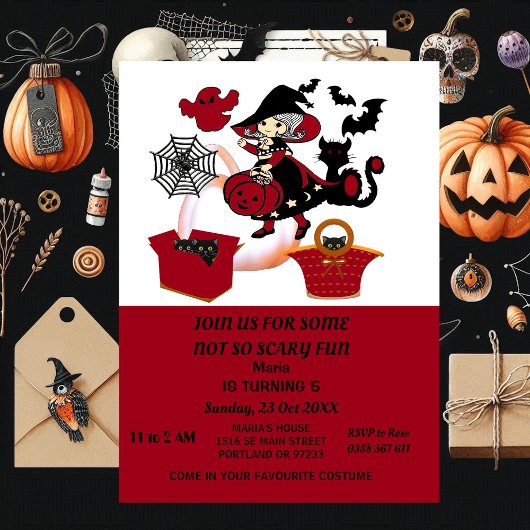 Invitation Sorcière Halloween Spider Web Citrouilles Annivers