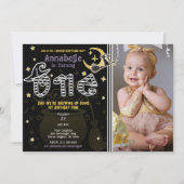 Invitation Sorcière jaune et noire Halloween 1er anniversaire (Devant)