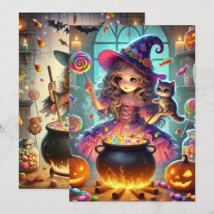 Invitation Sorcière lunaire mignonne Halloween Traitements