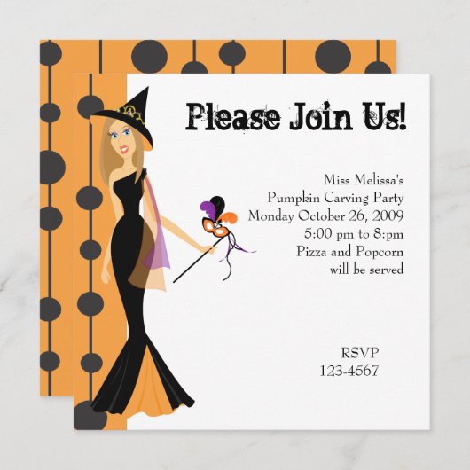 Invitation Sorcière Masquerade (Devant / Derrière)