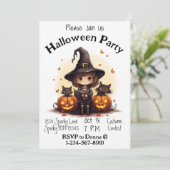 Invitation Sorcière mignonne avec Jack-o-lanterns et Kittens (Debout devant)