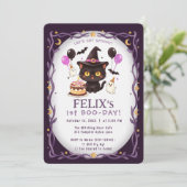 Invitation Sorcière Mignonne Chat Noir Magicien 1er Anniversa (Debout devant)